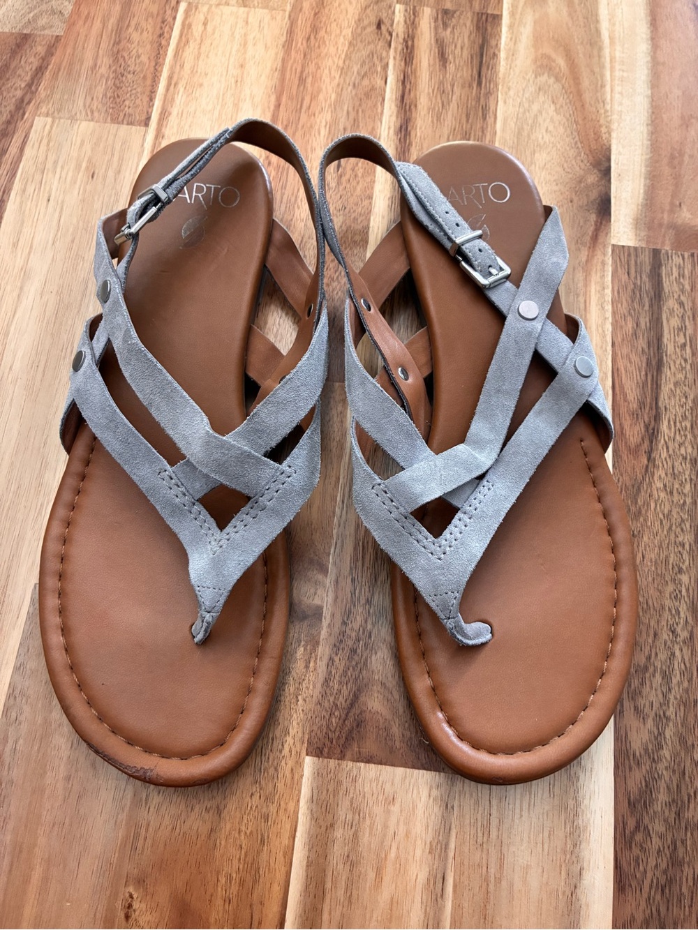 Franco Sarto Gretchen Strappy Sling Back Thong Sandals Gray Suede Women’s Sz 10 - Picture 2 of 14